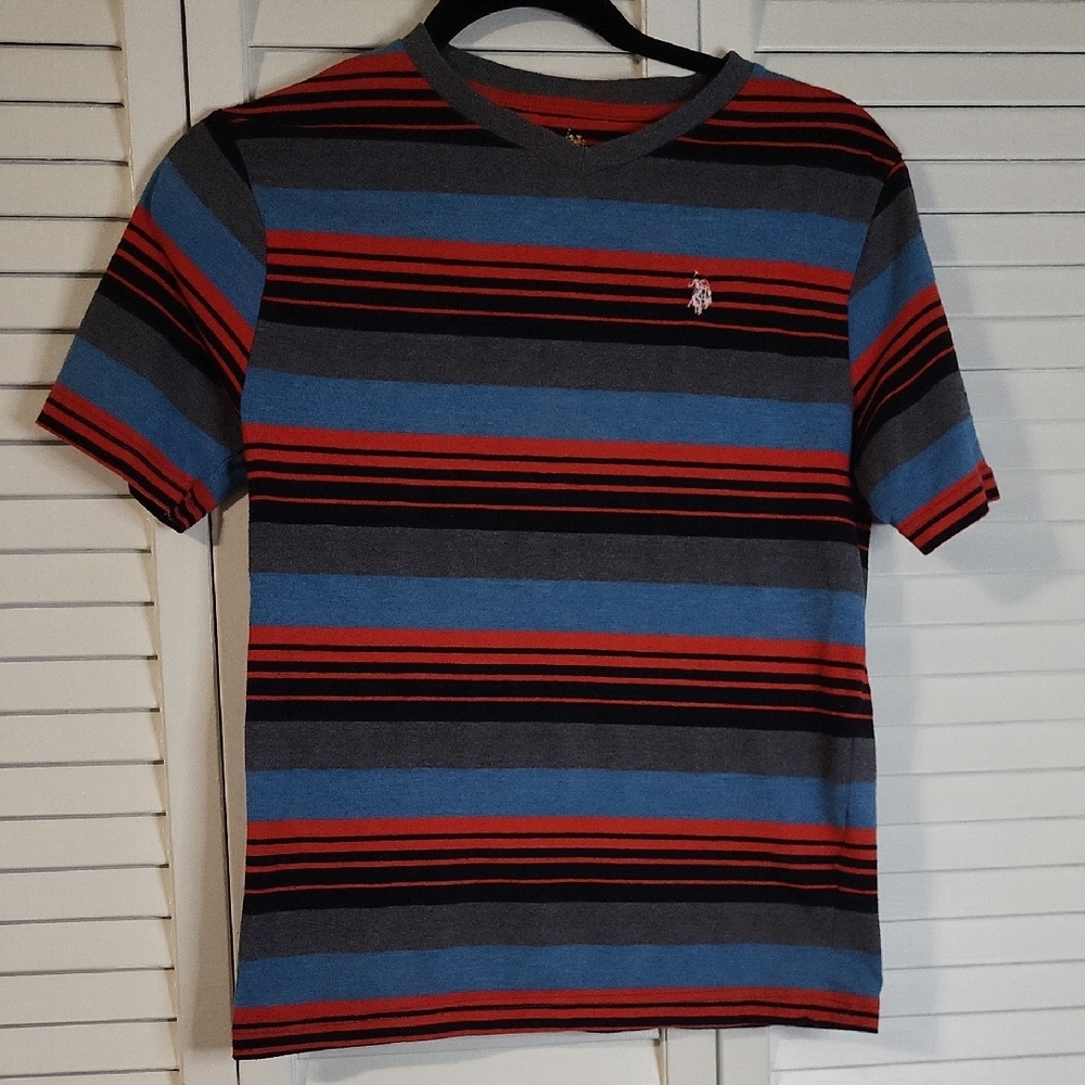 U.S. Polo Assn. Men's T-Shirt - Red, Blue, and Gray Stripes